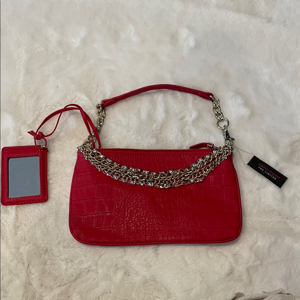 Red Croc-Embossed Chain Shoulder Bag